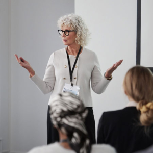 woman speaking to an audience