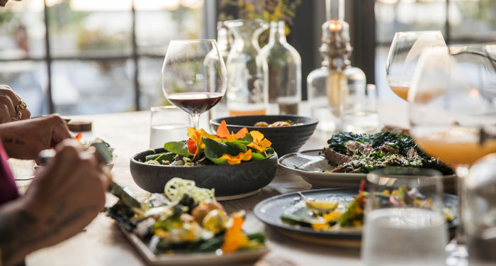 food and drinks on a dining table - people eating